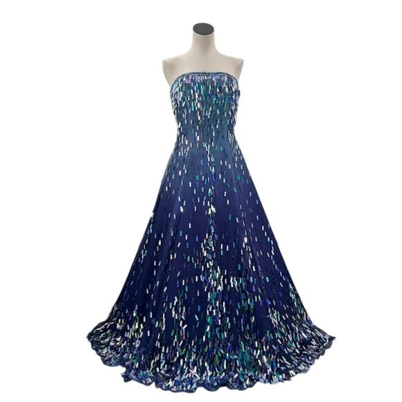Stunning Couture Navy Sequined Night Sky Ball Gown - Picture 1 of 9